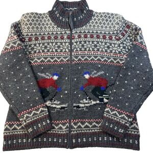 Vintage Lauren Ralph Lauren Womens Wool Apes Ski‎ Gray Zip-Front Sweater Large